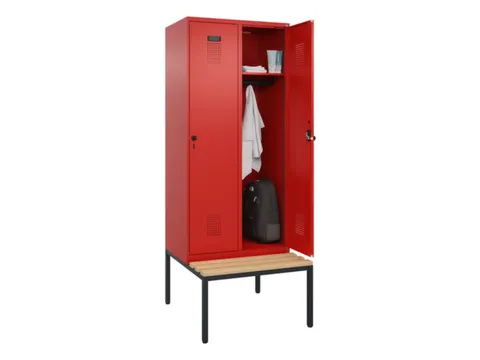 locker met bank,HxBxD 2120x800x815mm,2vak,vak B 400mm,draaigrendel