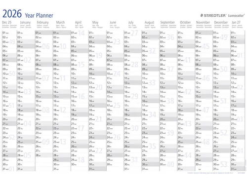 Jaarplanner 2027 Staedtler Lumocolor 84x60cm oprolbaar