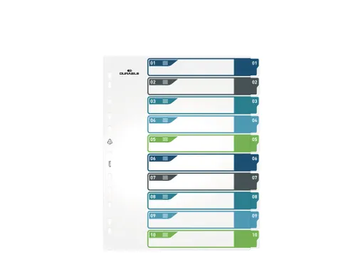 Tabbladen A4+ 10-delig met voorblad nummer 1-10 PP personaliseerbaar