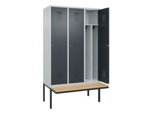 locker met bank,voor scheiding van kleding,HxBxD 2120x1200x815mm,3vak