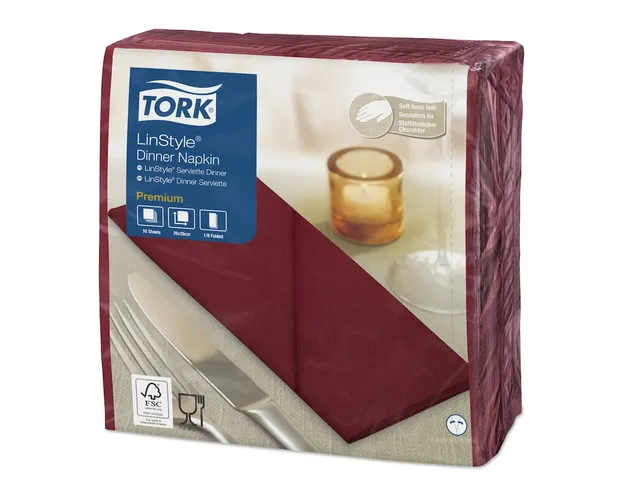 Tork 478148 Premium Linstyle Dinnerservet Bordeaux 1/8-vouw 600 Stuks
