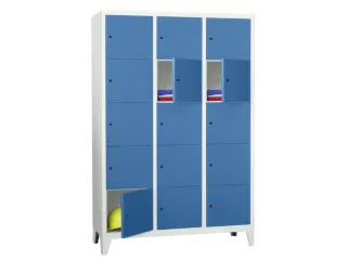 lockerkast,HxBxD 1850x1200x500mm,3x5vakken,RAL7035,front RAL5012 - 2