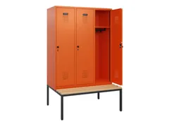 locker met bank,HxBxD 1950x1200x815mm,3vak,vak B 400mm,draaigrendel