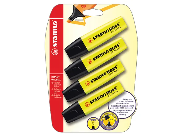 Markeerstift STABILO BOSS Original 70/24 geel blister à 4 stuks