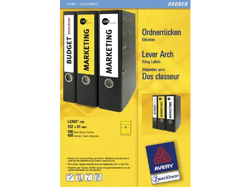 Rugetiket Avery Zweckform breed 192x61mm Geel L4769 400 stuks