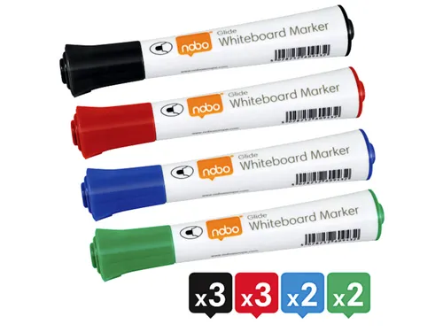 Whiteboardmarker Nobo Glide rond assorti 2mm 10st
