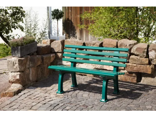 Kunststofbank 740x1200x380mm Zit H 440mm 9 Latten 2 Pootstellen Groen