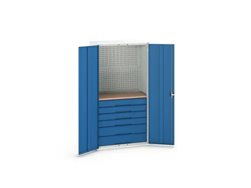 Systeemkast 2000x1050x550mm 1xlegbord 6laden RAL7035+RAL5010