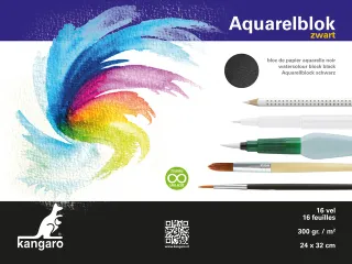 Blok aquarelpapier Kangaro 32x24cm 300g 16 vel zwart 3 zijden verlijmd - 1