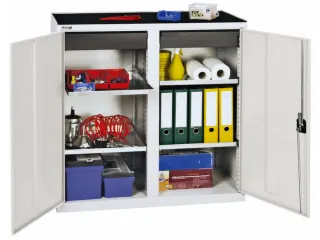 Materiaalkast 1000x1000x500mm 4legborden Uitschuifbaar 2laden Ral7035 - 1