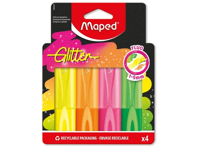 Maped Fluo'Peps Glitter markeerstiften 4 Fluor kleuren