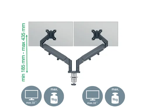 Monitorarm Leitz Ergo ruimtebesparend dubbel donkergrijs