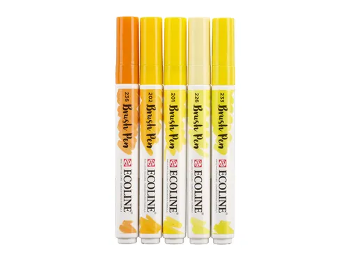 Brushpen Talens Ecoline set-geel blister à 5 stuks assorti