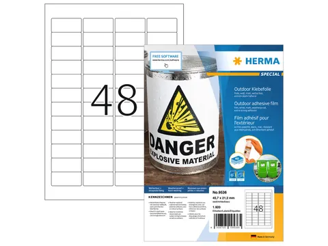 HERMA 9536 Weervast Outdoor folie-etiket A4 45,7x21,2mm Wit 1920 stuks