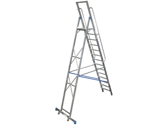 verrijdbare treden-platformladder eenzijdig 14treden stand H 3 3m