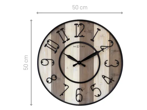 Grote wandklok - 50cm - Stil - Hout - Zwart Metaal - "Oxford" -NeXtime
