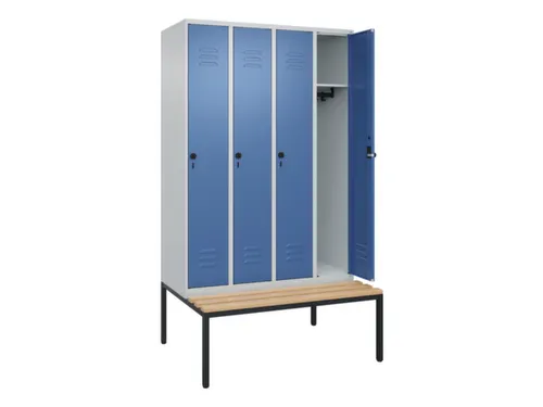 locker met bank,HxBxD 2120x1200x815mm,4vak,vak B 300mm,draaigrendel