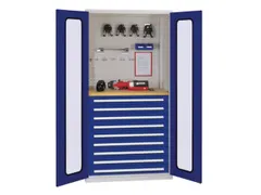 Materiaalkast Vensterdeuren 1950x1000x600mm 9laden 1werkbank Ral5010