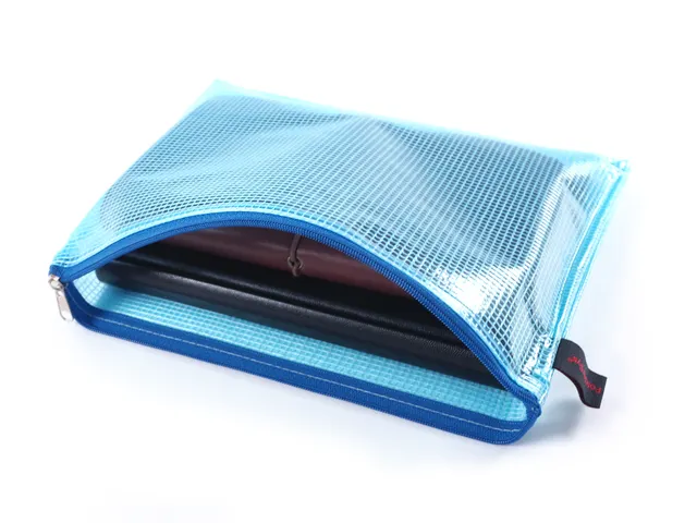Trousse avec fermeture éclair Foldersys A5 PVC bleu transparent