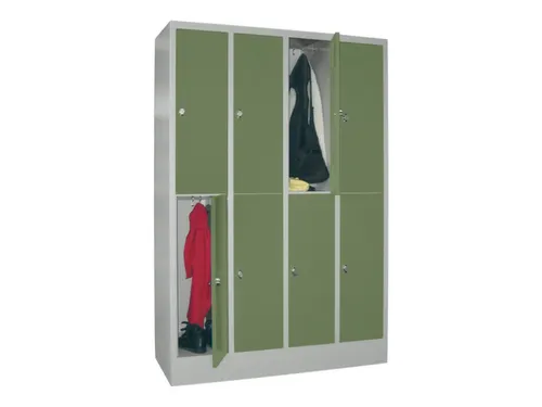 lockerkast,HxBxD 1850x1200x500mm,4x2vakken,RAL7035,front RAL6011