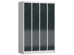 Lockerkast 1800x1185x500mm 4x4 vakken cilinderslot, sokkel, RAL7016