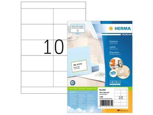 Etiket HERMA 4281 105x50.8mm premium wit 1000stuks