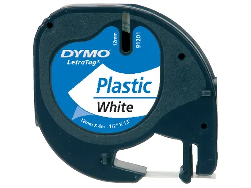 Labeltape Dymo Letratag 91201 plastic 12mm zwart op wit S0721660