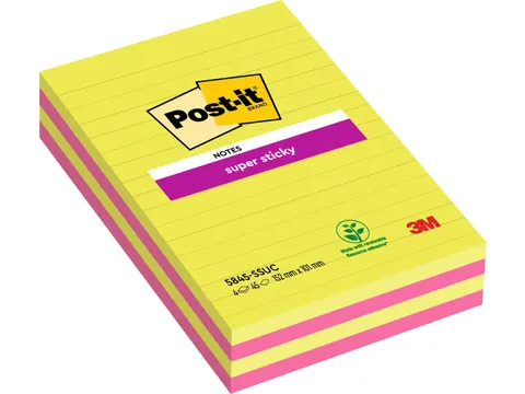 Memoblok 3M Post-it 584 127x203mm Super Sticky lijn assorti kleur