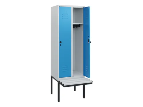locker met bank,HxBxD 1950x600x815mm,2vak,vak B 300mm,draaigrendel