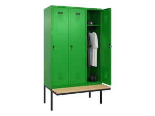 locker met bank,HxBxD 2120x1200x815mm,3vak,vak B 400mm,draaigrendel - 1