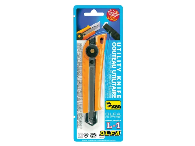 Snijmes Olfa L1 18mm met metalen houder geel blister à 1 stuk