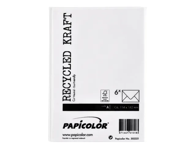 Envelop Papicolor C6 114x162mm kraft wit pak à 6 stuks