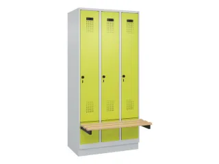 locker met bank,HxBxD 1950x900x815mm,3vak,vak B 300mm,draaigrendel - 2