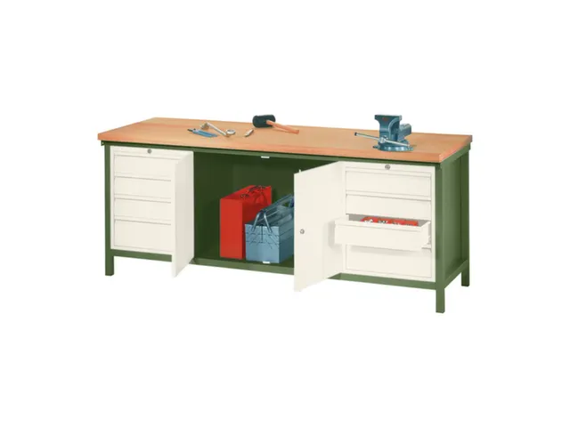 établi,HxlxP 900x2000x700mm,piètement/corps RAL6011,face avant RAL90