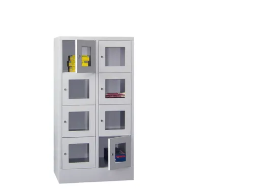 lockerkast,HxBxD 1518x800x500mm,2x4vakken,RAL7035,front RAL6011