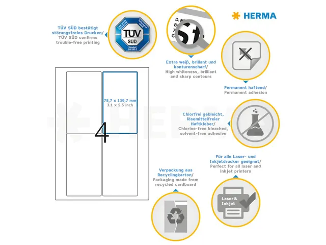HERMA 4472 Premium Adresetiketten A4 78,7x139,7mm Wit 400 stuks