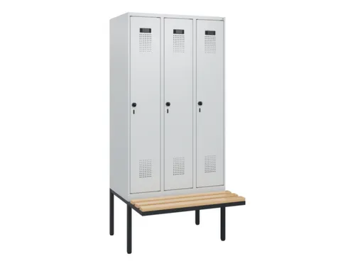 locker met bank,HxBxD 1950x900x815mm,3vak,vak B 300mm,draaigrendel