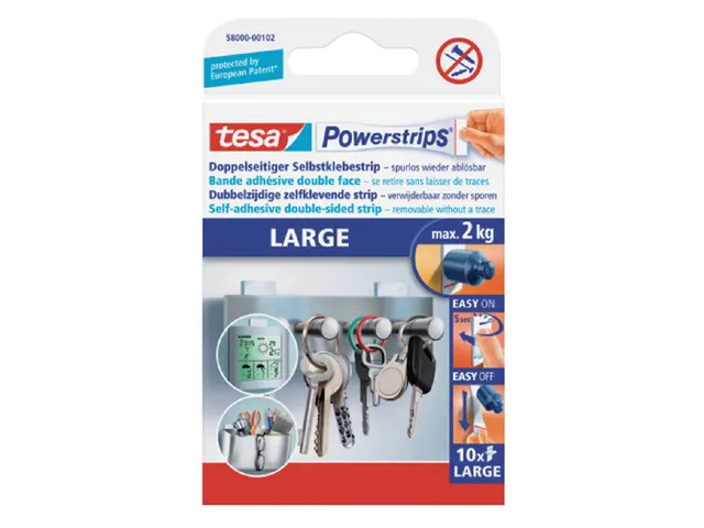 Kleefstrips tesa Powerstrips LARGE dubbelzijdig 2kg 10 stuks