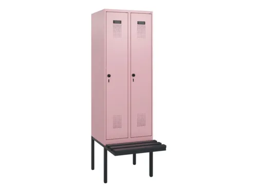locker met bank,HxBxD 1950x600x815mm,2vak,vak B 300mm,draaigrendel