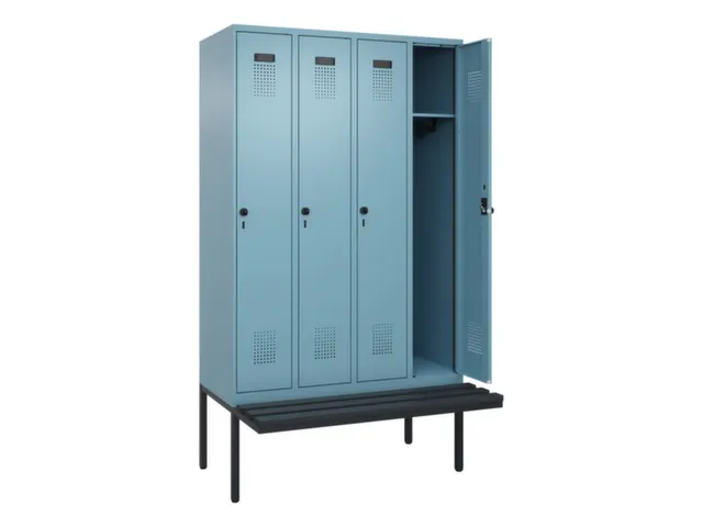 locker met bank,HxBxD 2120x1200x815mm,4vak,vak B 300mm,draaigrendel