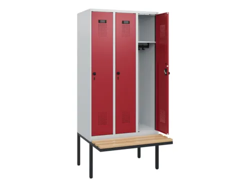 locker met bank,HxBxD 1950x900x815mm,3vak,vak B 300mm,draaigrendel