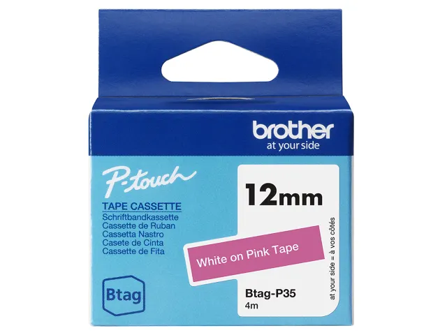Brother BTAG-P35 labelprinter tape Wit op roze