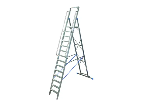 verrijdbare treden-platformladder eenzijdig 14treden stand H 3 3m