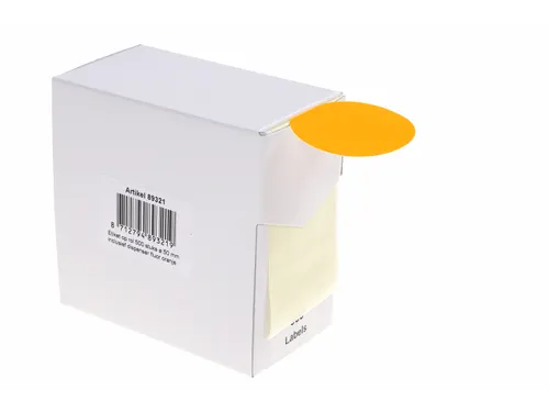 Etiketten Op Rol 50mm Fluor Oranje Met Dispenser 500 Stuks