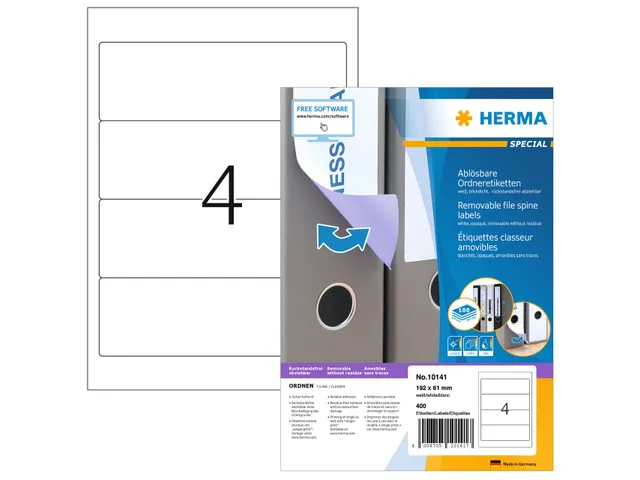 HERMA 10141 Rugetiket breed 192x61mm Verwijderbaar Wit 400 stuks
