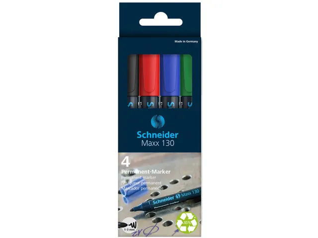 Permanent marker Schneider Maxx 130 rond 1-3mm assorti 4 stuks