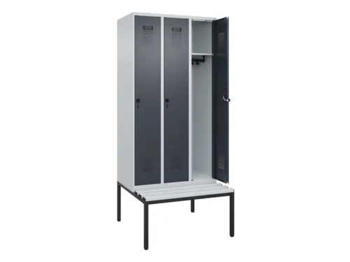 locker met bank,HxBxD 2120x900x815mm,3vak,vak B 300mm,draaigrendel