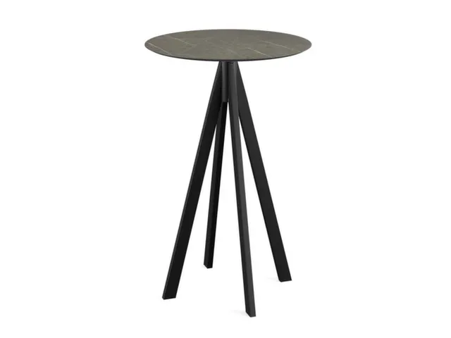 statafel,HxØ 1090x700mm,rond,4voeten zwart,blad HPL Midnight Marble