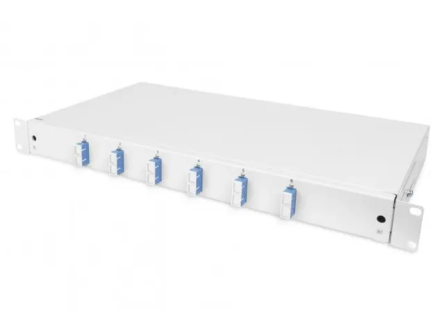 FO-lasbox 1U uitgerust,6x SC DX OS2 incl. lascassette gekleurde pigtai