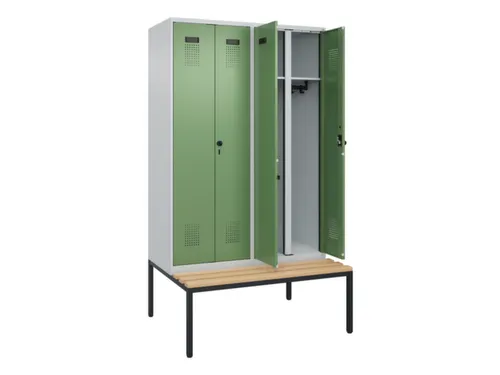 locker met bank,voor scheiding van kleding,HxBxD 2120x1200x815mm,4vak